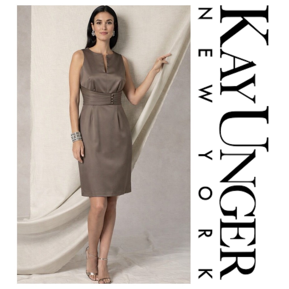 Kay Unger Vintage Light Brown Satin Sheath Formal Sleeveless Dress 12